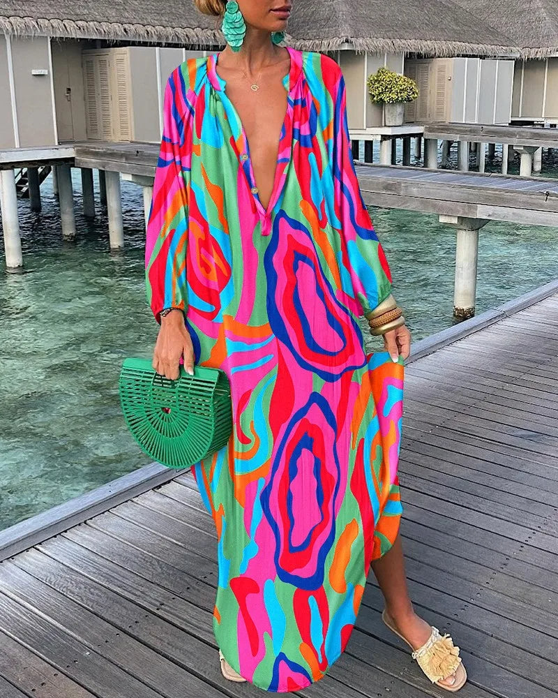 SOPHIA – Boho Maxi Dress with Retro Print
