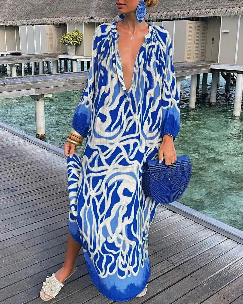 SOPHIA – Boho Maxi Dress with Retro Print