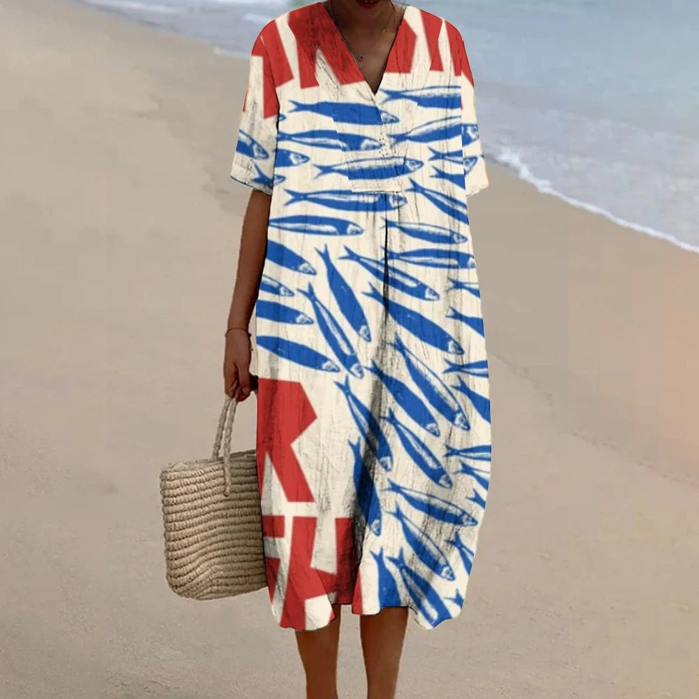 SARDINA – Elegant Dress with Fish Print
