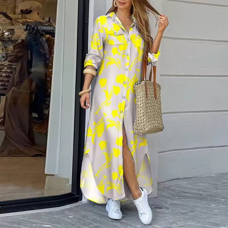 LUCY – Patterned Long Shirt Dress