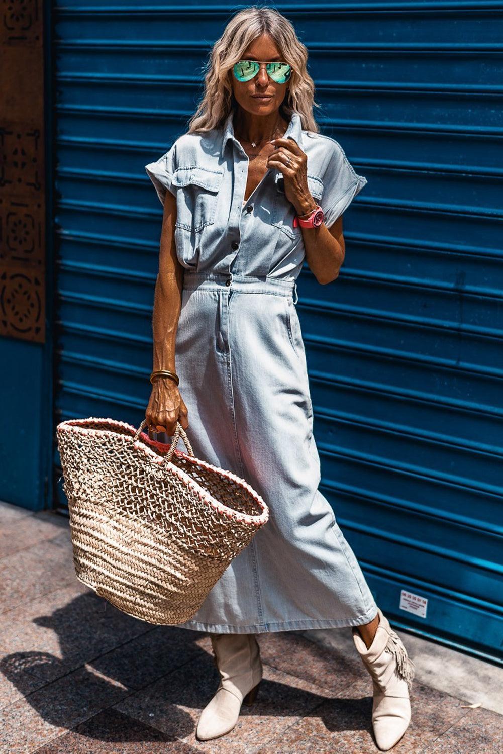 Sofia | Elegant Denim Dress with Short Batwing Sleeves