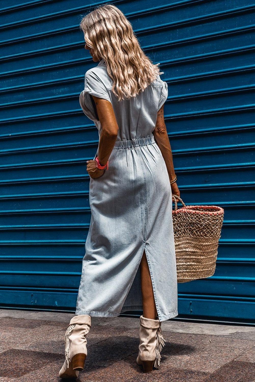 Sofia | Elegant Denim Dress with Short Batwing Sleeves