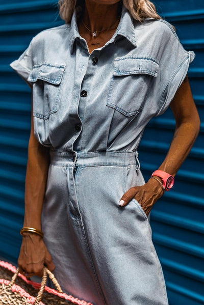 Sofia | Elegant Denim Dress with Short Batwing Sleeves