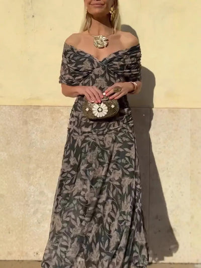 Serena™ | Long Floral Dress with Off-Shoulder Design