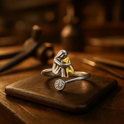 Silver Dog Ring with Zirconia – Adjustable & Handmade