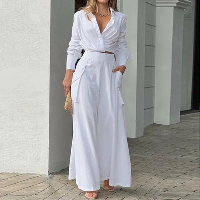 Summer Set – Knotted Shirt & High-Waisted Palazzo Pants